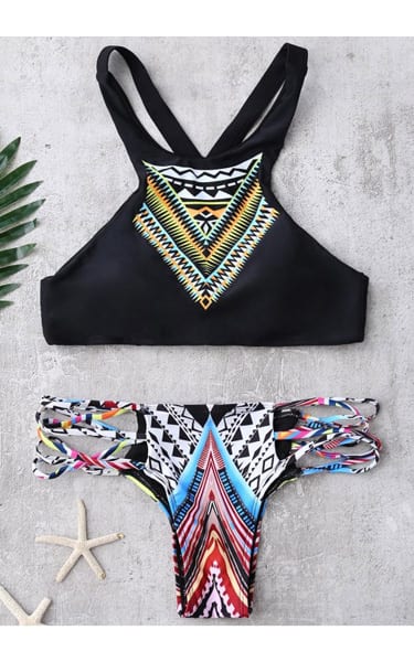 Black Multirope Tribal Print Bikini Set - BestFashionHQ.com