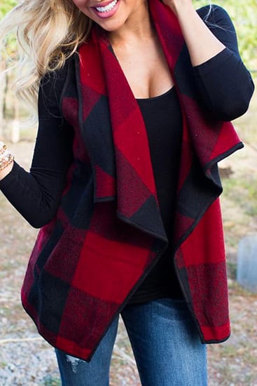 Red And Black Flannel Plaid Waistcoats - BestFashionHQ.com