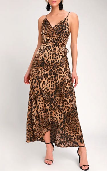Wildly Wonderful Leopard Print Satin Maxi Wrap Dress - BestFashionHQ.com