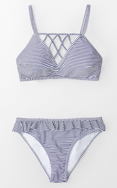 Blue And White Stripe Strappy Bikini - BestFashionHQ.com