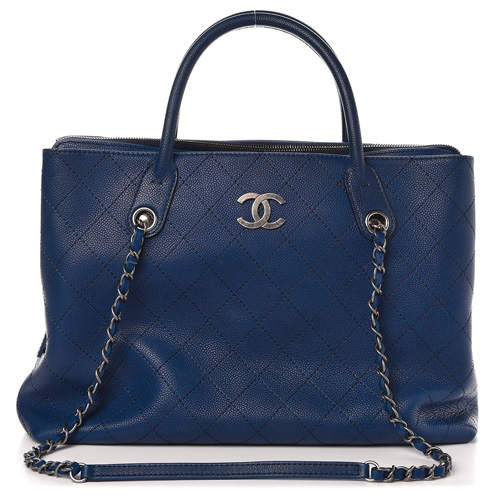 CHANEL Grained Vegetal Calfskin Urban Shopping Tote Blue