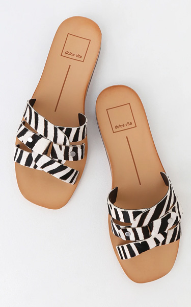 Dolce Vita Cait Zebra Calf Hair Flat Sandals - BestFashionHQ.com