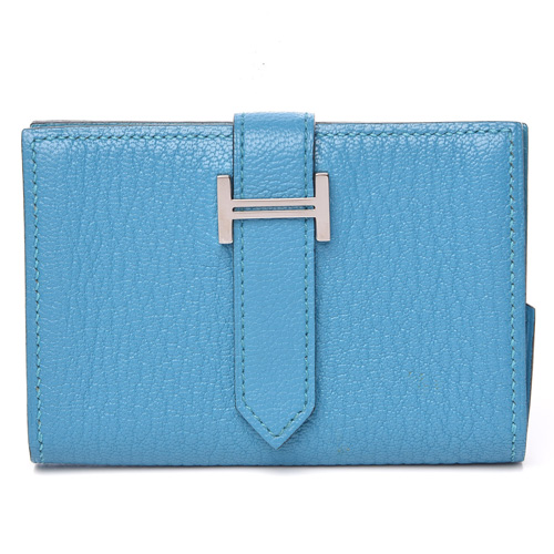 HERMES Chevre Mysore Mini Bearn Compact Wallet Bleu Azteque ...