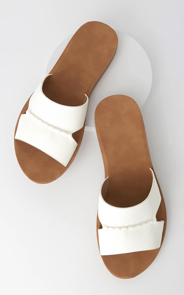 Jaslene White Slide Sandals - BestFashionHQ.com