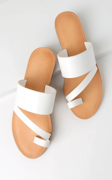 Wanda White Toe-Loop Slide Sandals - BestFashionHQ.com