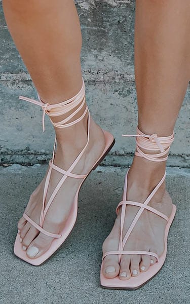 Aisya Light Pink Lace-Up Flat Sandals - BestFashionHQ.com